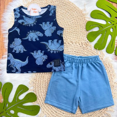 Conj. Regata Jurassic e Bermuda - Azul Jeans e Marinho